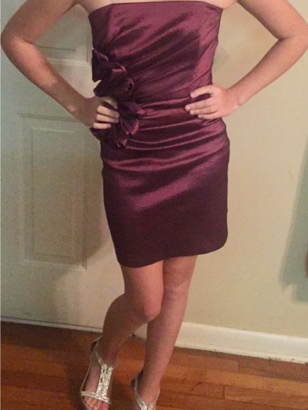 Vintage Jessica McClintock Gunne Sax Plum Strapless Rosette Dress Sz 3